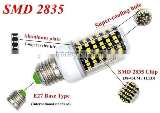 136SMD 2835 9W Corn LED E27 Lightbulb 90-265V