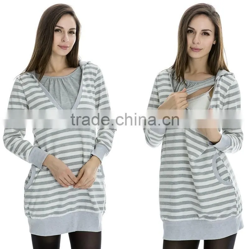 Long dress with Hoodie Breastfeeding clothes for Pregnant Women