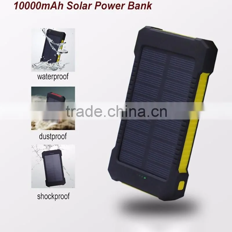 Waterproof 10000mah mini portable solar charger cell phone with camping light and compass