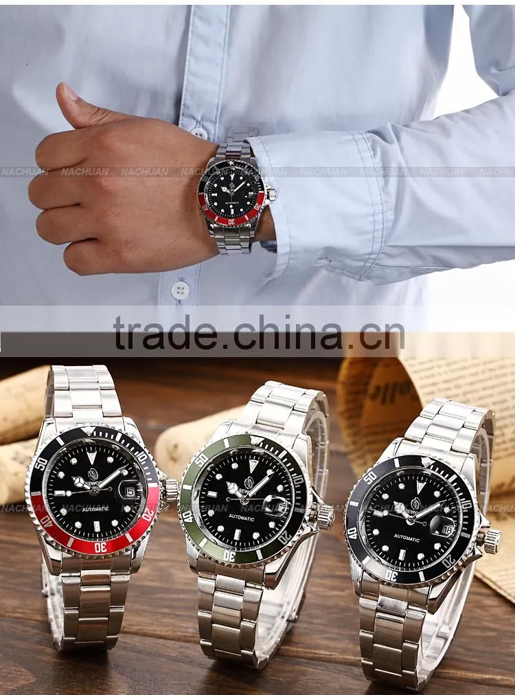 Luxury Red Stainless Steel Auto Date Automatic Mechanical Analog Watch