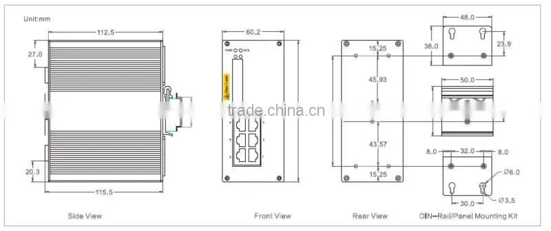 8 port switch 2x100M FX and 6x10/100MBase TX Din-rail Managed PoE Industrial Switch P608A