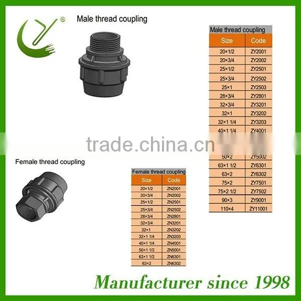 Factory selling PP Compression Fittings Tee, Elbow,Coupler,etc for Irrigation