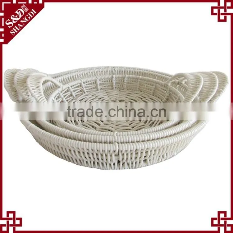 Eco-friendly 3-pc food or sundries receiving plastic weave white wicker basket