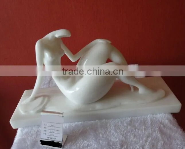 Abstract white marble hand carving sexy naked woman sculpture