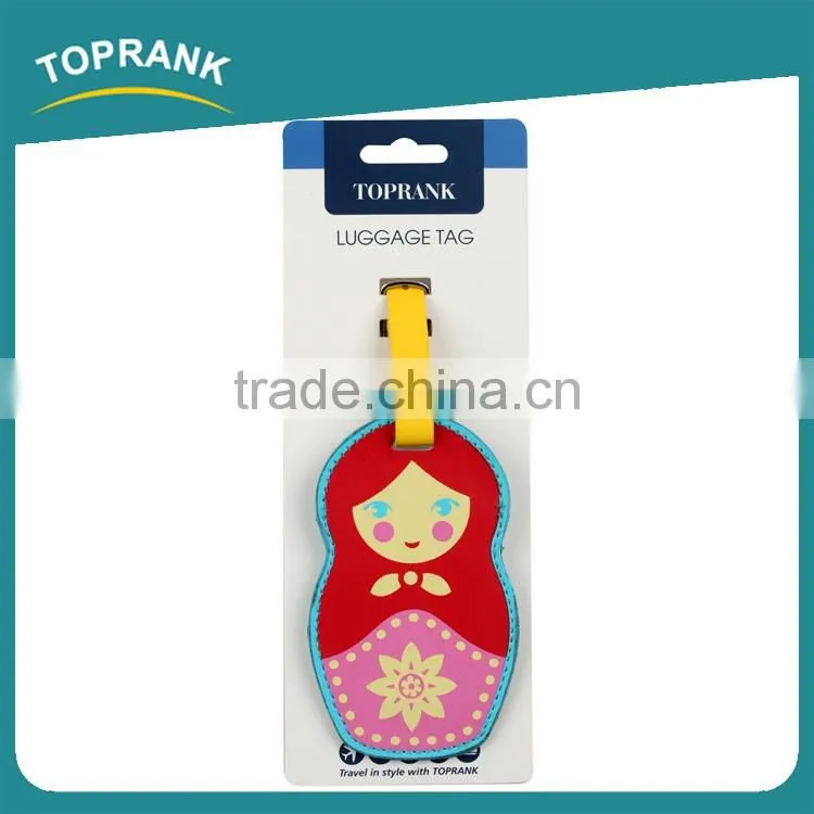 Toprank Hot Sale New Design Colorful China Doll Shape Pu Luggage Tag Airplane Travel Luggage Tag For Bags