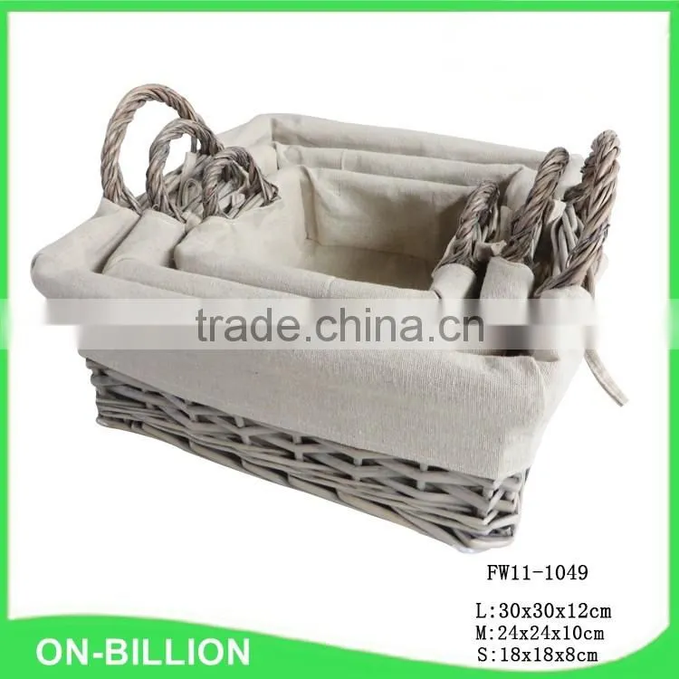 Grey wash square wicker storage basket with handles