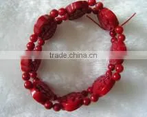 wholesale 7" 15-20mm red carved natural charm coral bracelet