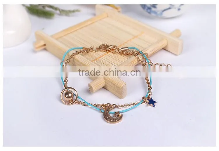 goldfill round smiling face charm bracelet tiny rhinestone charm bracelet colorful rope gold chain layered bracelet