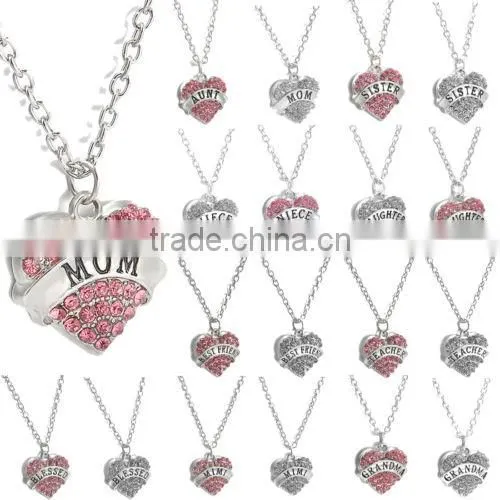 2016 cheap Hot Crystal Love Heart Pendent Necklace Fashion Family Xmas Gifts Jewelry