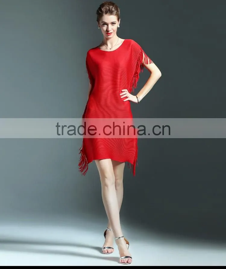 Ladies batwing design pleat tassel fringe fashion dresses