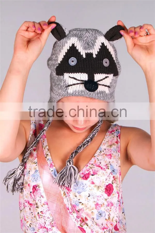 Fashion unisex slouch crochet cat knitted beanie hat
