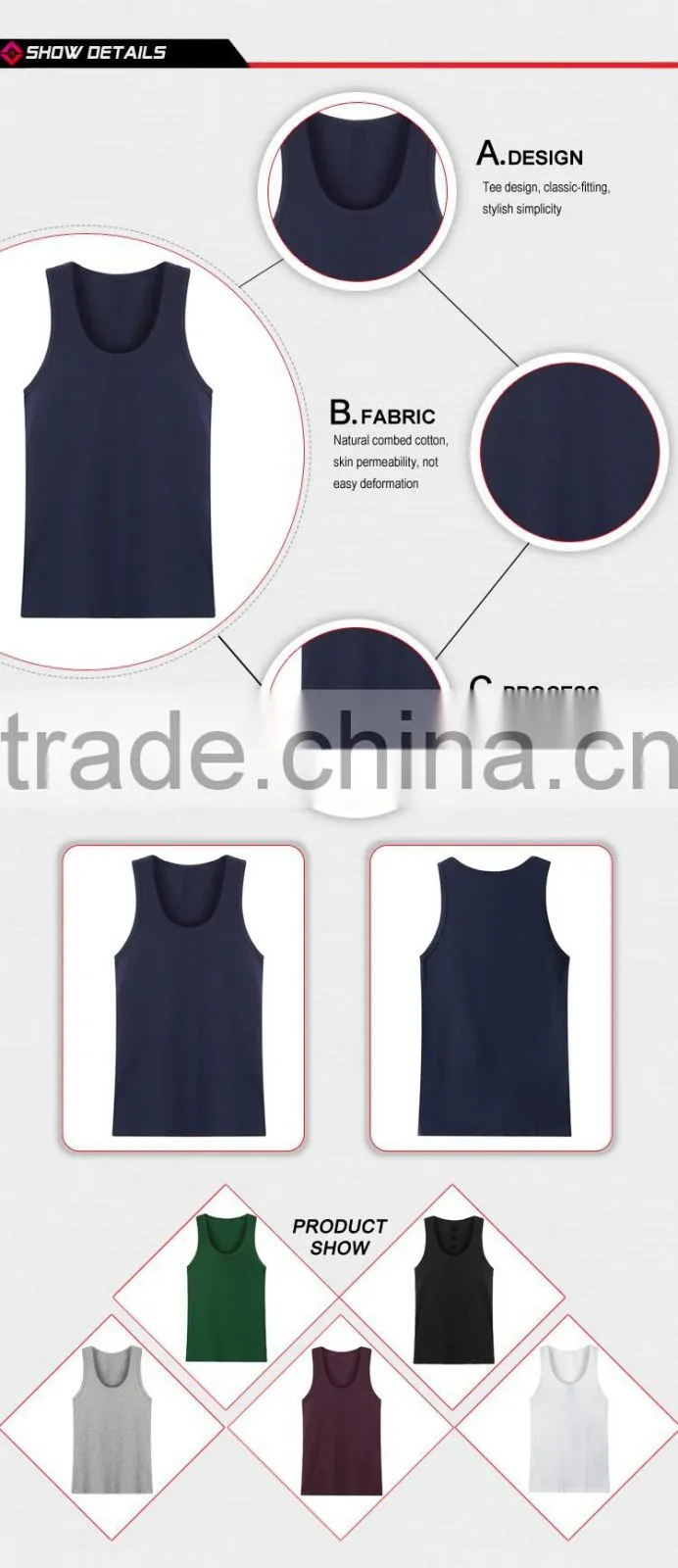Hot new products for 2016 100% cotton multicolor men's sport vest, tank top, china bulk wholesale clothing
