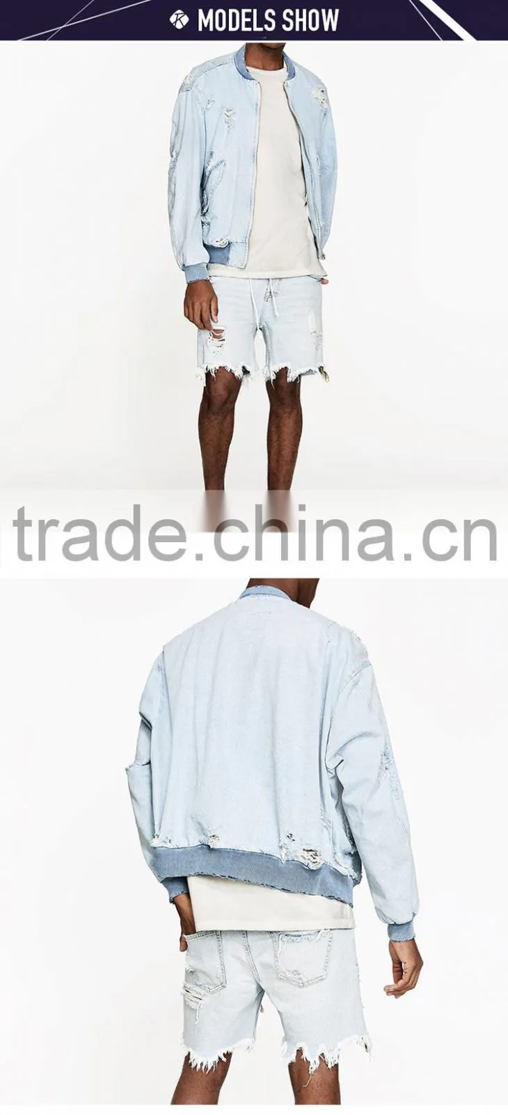 New arrival bermuda shorts men broken hole distressed raw edges jeans shorts