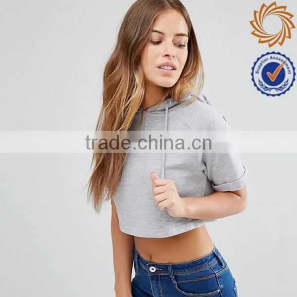 Womens pullover crop top short sleeve hoodies