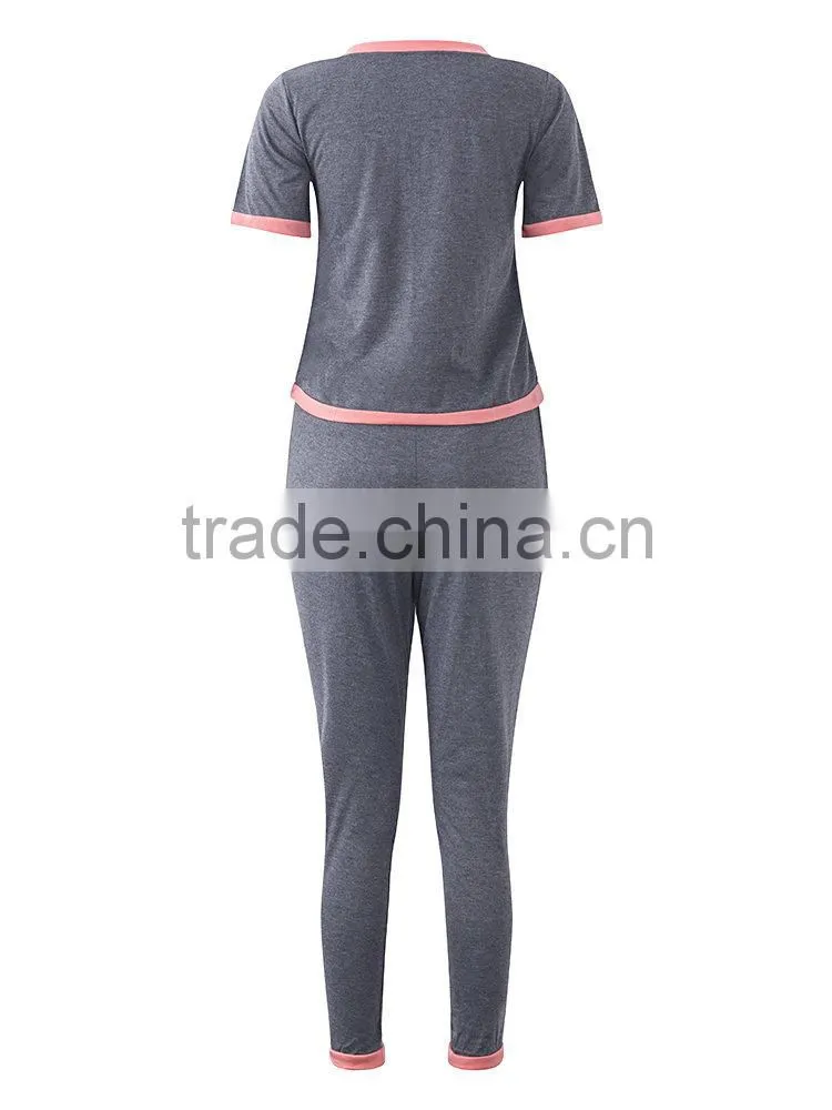 Custom Women Latest Design Tracksuit Women Summer Cotton Patchwork Short Sleeve Sport Tracksuits