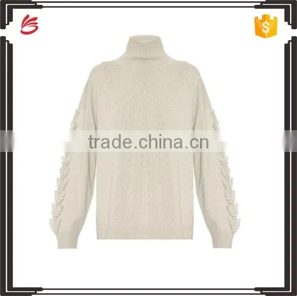 2017 Black Stylish Oversized Sweater Women with Pogada Sleeves and High Neck