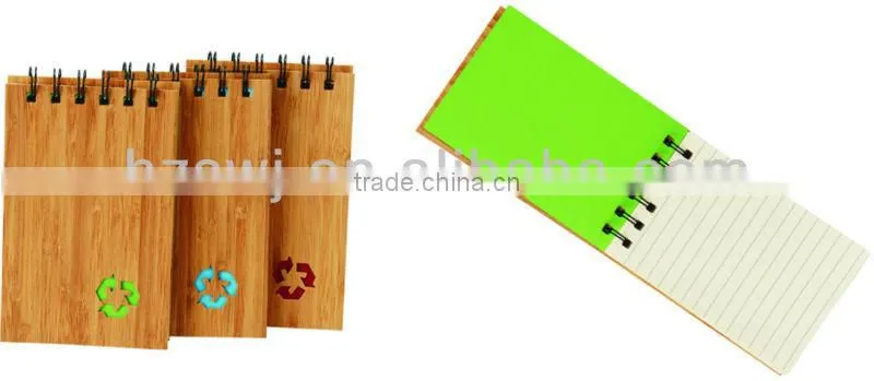 Wooden cover spiral notebook 70grams 70sheets 9*14cm with elasticity with recycle paper pen
