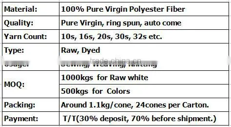 Dyed Pure Virgin 100% Polyester Spun Knitting Sock Yarn Ne 21s 30s