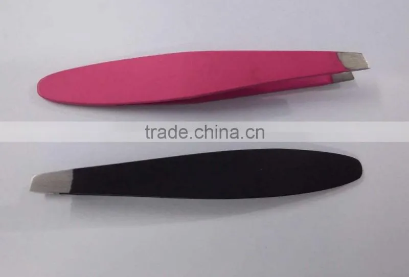min slanted eyebrow tweezers/ top quality tweezers in black & pink color