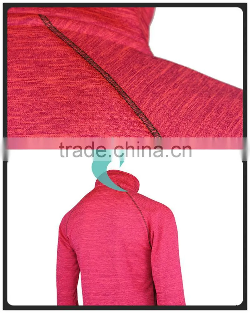 Women Warm Humidity And Ventilation Zippers Neckline Melange Ski Mid Layers T shirt