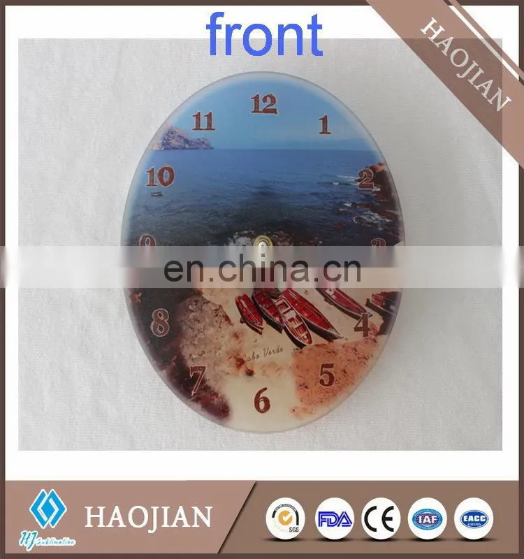 sublimation tempered smooth surface glass clock with hands and mechanism