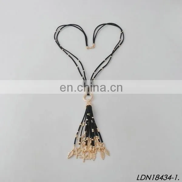 Customize your charm leather Beaded Tassel Pendant Necklaces