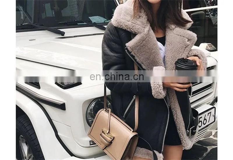 Fashion Handmade Sheepskin Double Faced Leather Jacket Ladies Winter Jacket
