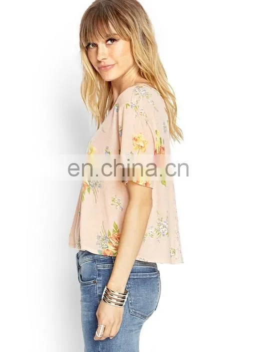 Custom Wholesale High Quality Fashion Body Fit Floral Lace T Shirt Women
