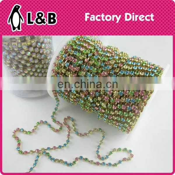 wholesale soldering SS12 multi color rhinestone cup chain