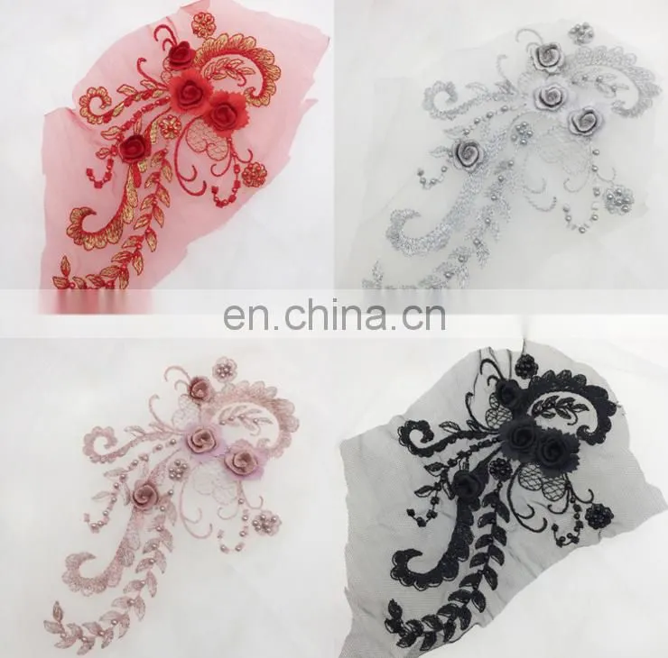 customized beautiful design organza embroidery applique for dress