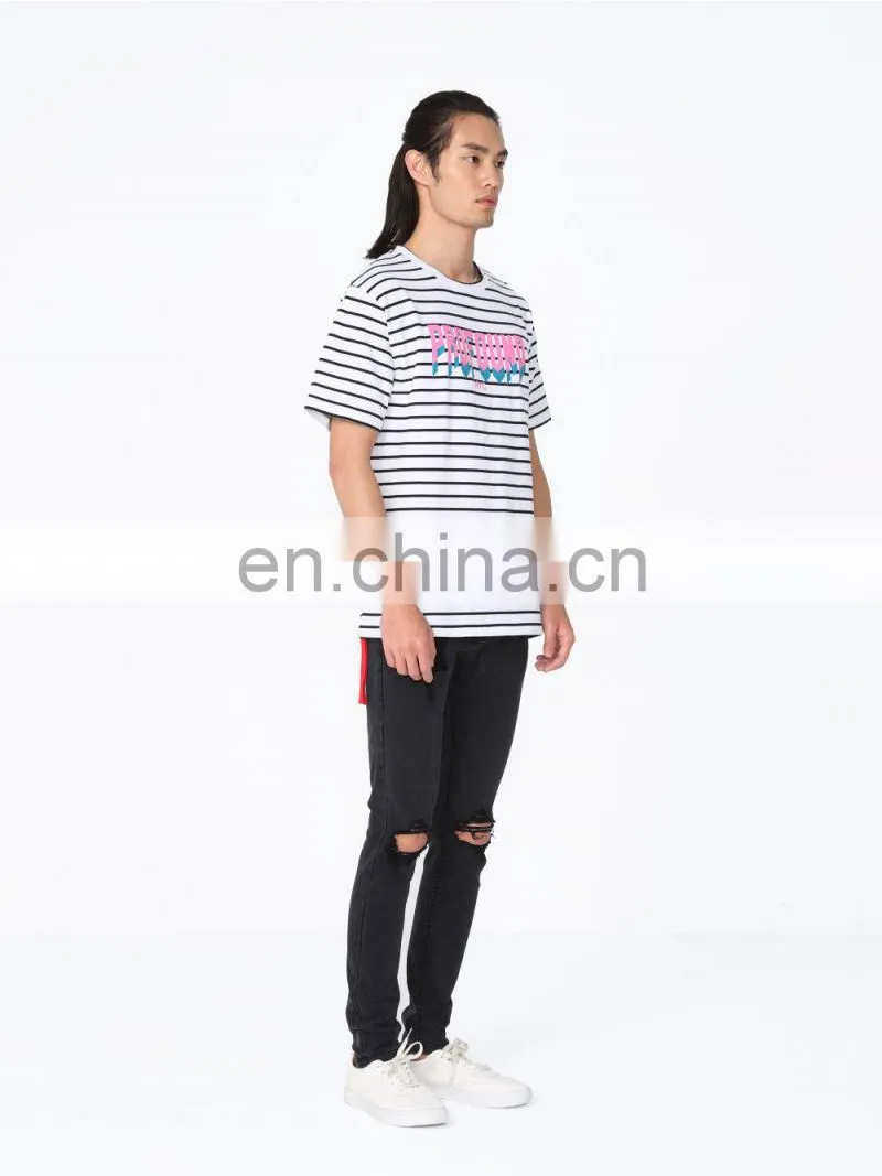 DiZNEW Design your own oversize mercerized cotton short sleeve striped t shirt