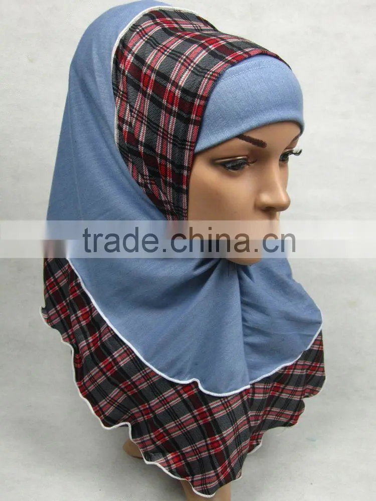 PT001 new Elastic Denim spring islamic scarf 2pcs hejab Two pieces muslim hijab