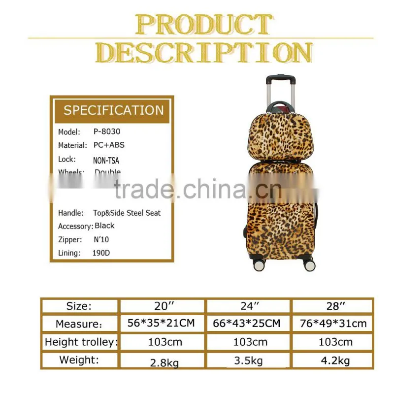 leopard print travel trolley luggage case for USA,japan,Euro market
