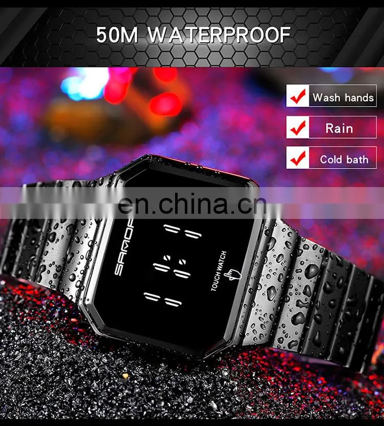 Sanda 8001 Luxury Touch Screen LED Wristwatch for Men Luminous Waterproof Steel Digital Watches