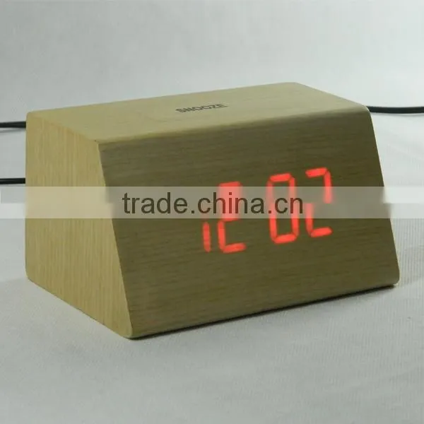 LED Wooden Digital Table Clock with Touch Function for Snooze