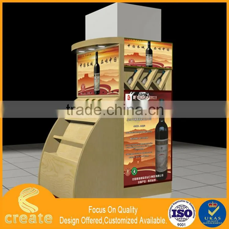 Luxury Wooden Black Exhibition Wine Display Rack Showcase With Led light& Matt Finish For Wine Shop Interior Decoration
