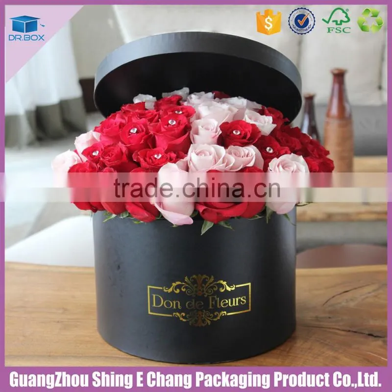 Factory Making Fancy custom logo black color round flower boxes