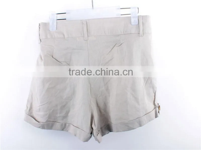 Lady fashion and cheap cotton/linen stock clothing China shorts