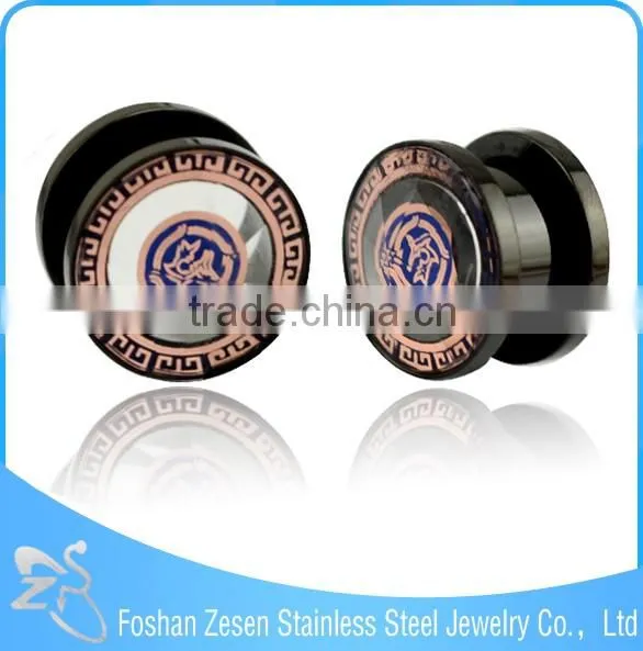 NEW! Black Steel Picture Set Tunnel Ear Plug Piercing