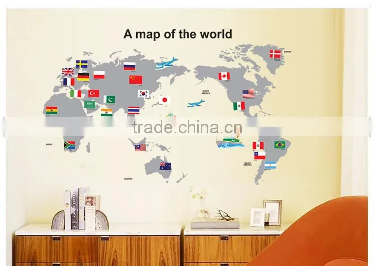 ALFOREVER Hot sale wallmap wall sticker for home decoration,pvc wallmap sticker