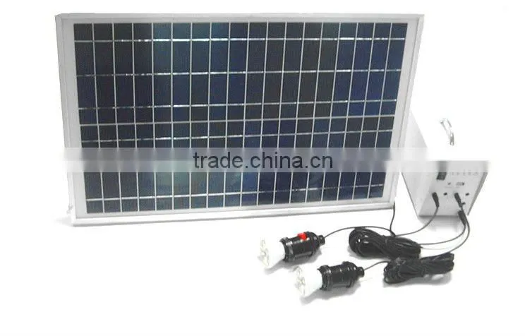 20w home solar lighting system with 2 LED lights,1*5VUSB,4*12V output