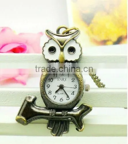 fashion hanging pocket watch hang quartz owl shape analog hang watch hanging necklace watch