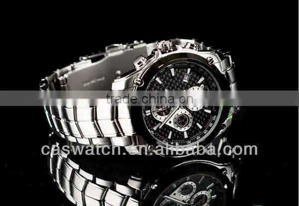 Classic mens stainless steel big case watch 5ATM water resistant chronograph watch