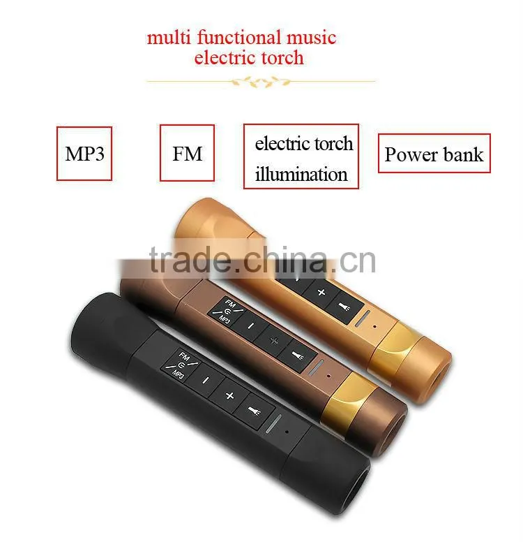 4in1Multifunction music torch mini speaker 2200mah flashlight torch with power bank
