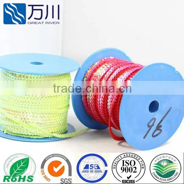 Hot pink AB color glitter sequin trimming string,wholesale PVC spangle sequin paillette for Christmas omament