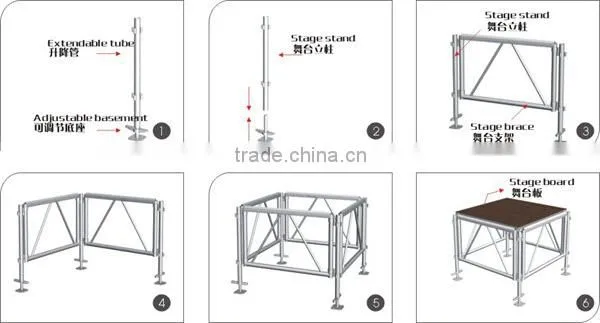 1.22x1.22m aluminum frame adjusted height portable stages