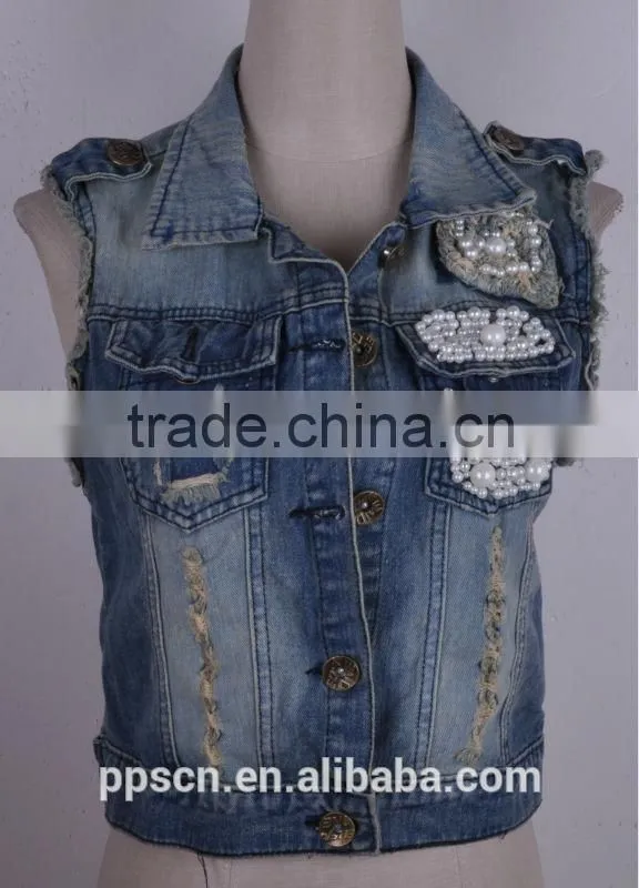 2015 new arrival summer hot sexy high quality sleeveless denim jacket women short sleeve denim jacket wholesale China