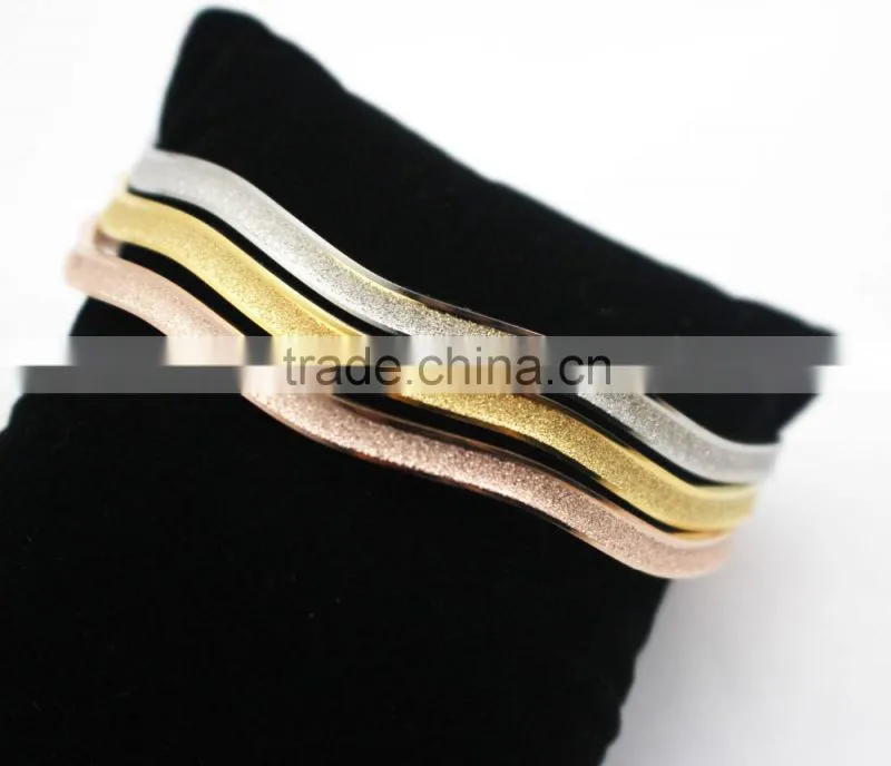 Wave Shaped Women Stainless Steel Sandblasted Bangle Bracelet