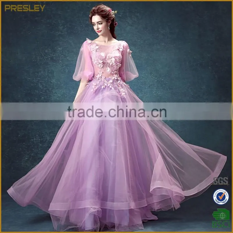 Unique Design Sleeveless Peach Chiffon Half Sleeve Evening Dress
