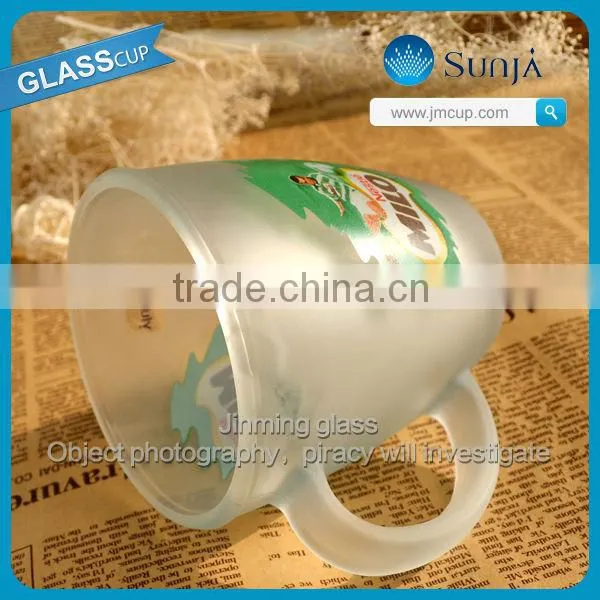 2014 Fashion football style handle glass mug cups logo transparent drinking glassware Nestle tea cup frosted glass mugs